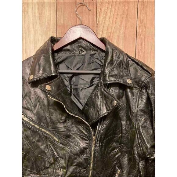 Leather jacket womans Large black biker Moto eagle god bless America NWT - Picture 7 of 12